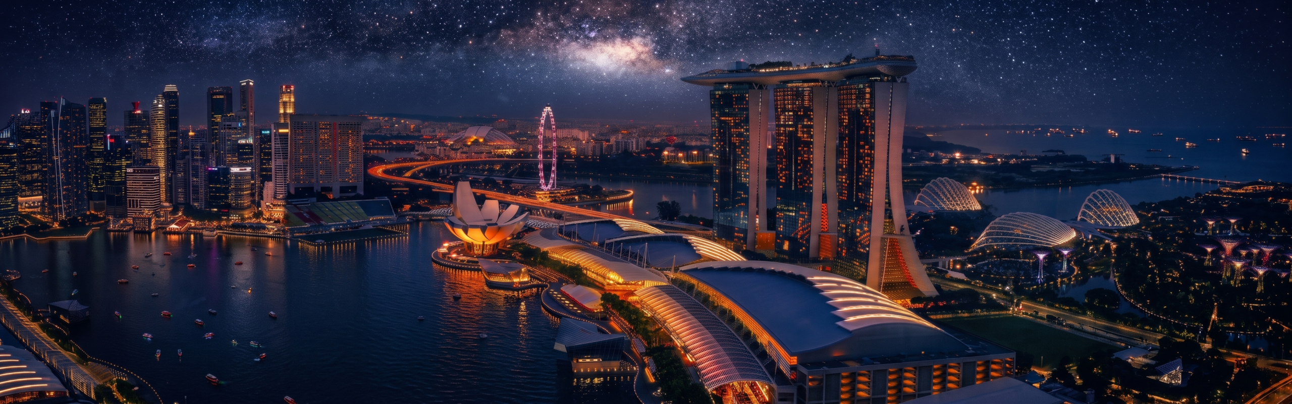 Marina Bay, Singapore, at night under a starry sky